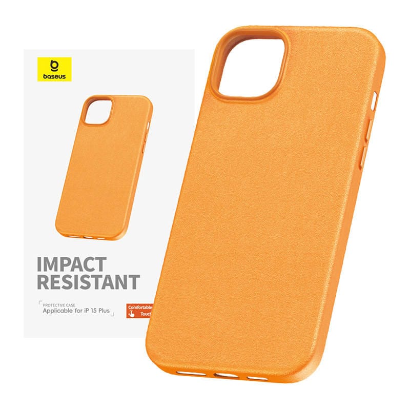 Telefontaske til iPhone 15 Plus Baseus Fauxther Series (Orange)