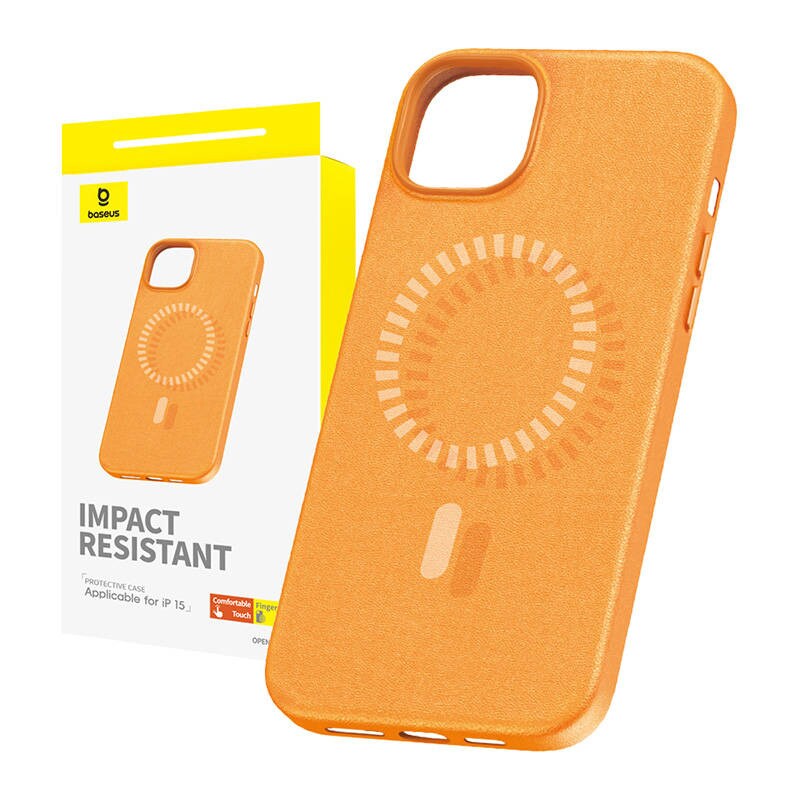 Magnetisk telefonetui til iPhone 15 Baseus Fauxther-serien (orange)