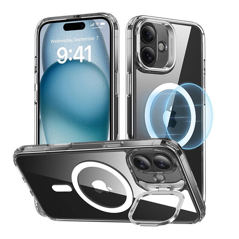 ESR Classic Hybrid (HaloLock) etui med stander til iPhone 16 Plus (gennemsigtig)