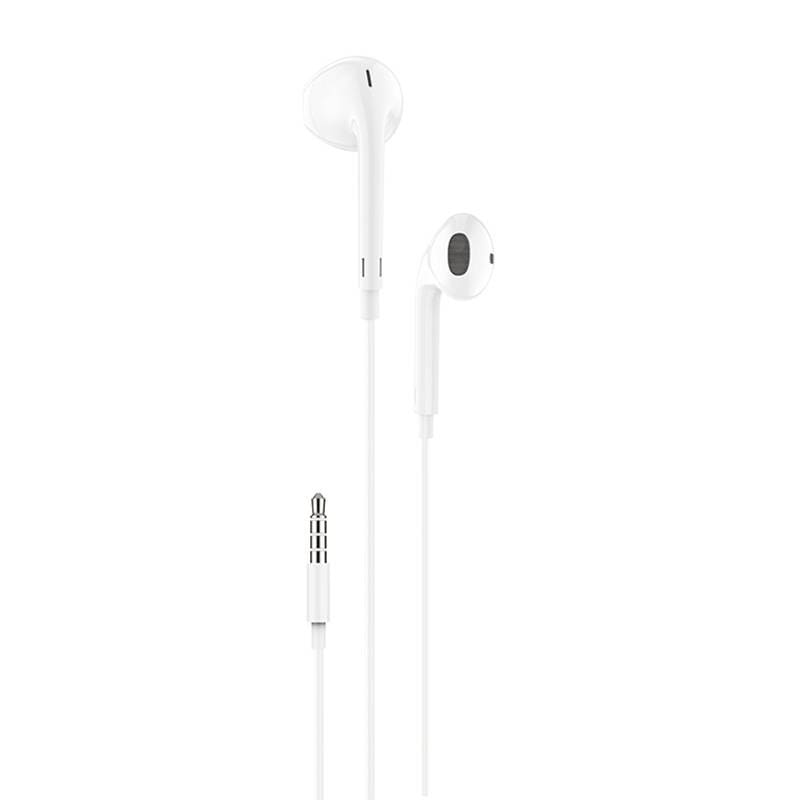 In-ear-hovedtelefoner, Foneng T34 med ledning, minijack 3,5 mm, fjernbetjening (hvid)