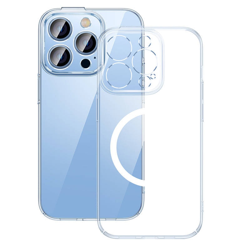 Baseus Krystalgennemsigtigt magnetisk etui og sæt med hærdet glas til iPhone 14 Pro Max