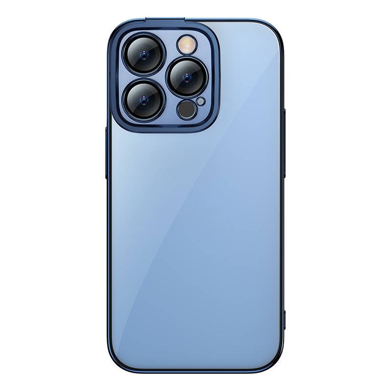 Baseus Glitter gennemsigtigt etui og hærdet glas sæt til iPhone 14 Pro (blå)