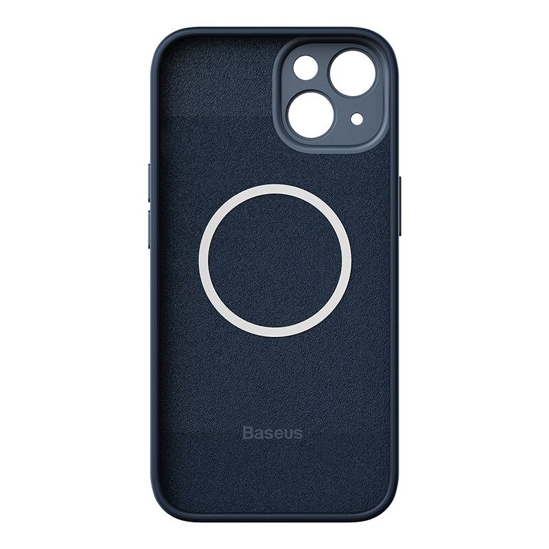 Baseus Magnetisk etui med flydende silica og sæt med hærdet glas til iPhone 14 Plus (blå)