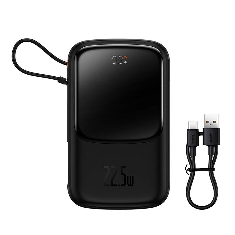 Powerbank Baseus Qpow PRO med kabel, 10000mAh, 22,5W (Sort)