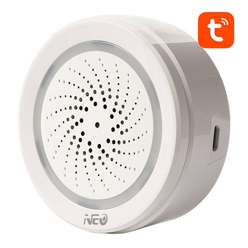 Smart alarmsirene NEO NAS-AB02WT med fugtigheds- og temperatursensor, WiFi TUYA