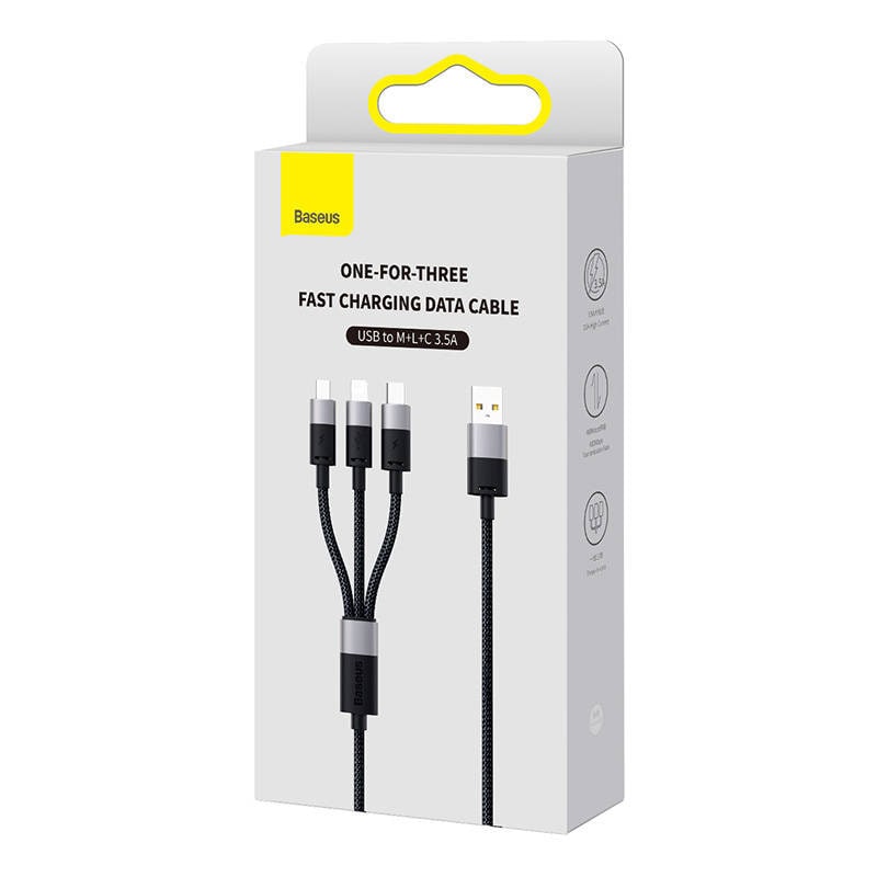 Quick Charge USB til M+L+C Baseus StarSpeed 3.5A 0,6m (Sort)