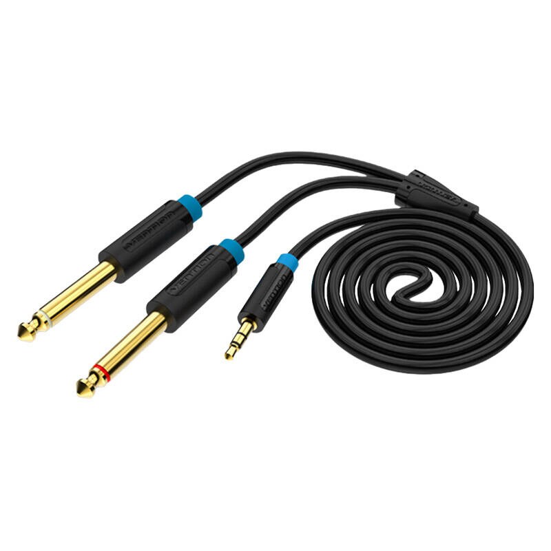 Lydkabel TRS 3,5 mm til 2x 6,35 mm Vention BACBJ 5m Sort