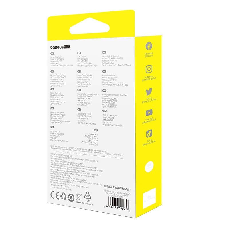 3-i-1 Baseus Free2Draw USB til M+L+C 100W-kabel, 1,1 m (hvid)