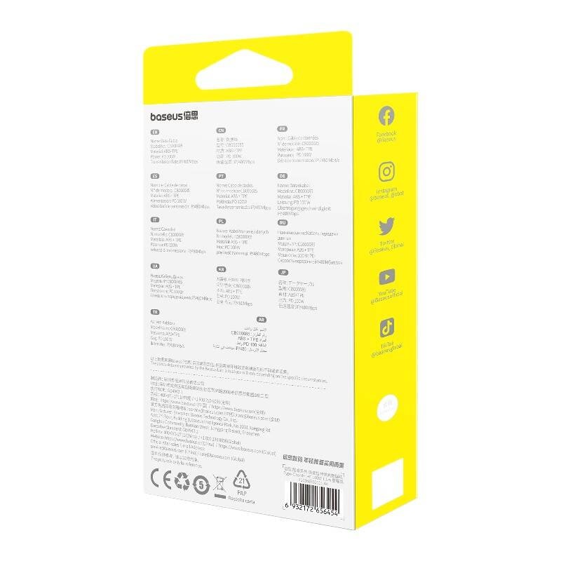 Hurtigopladningskabel 3in1 Baseus Free2Draw USB-C til USB-C/Lightning/Micro 100W, 1,1m (sort)