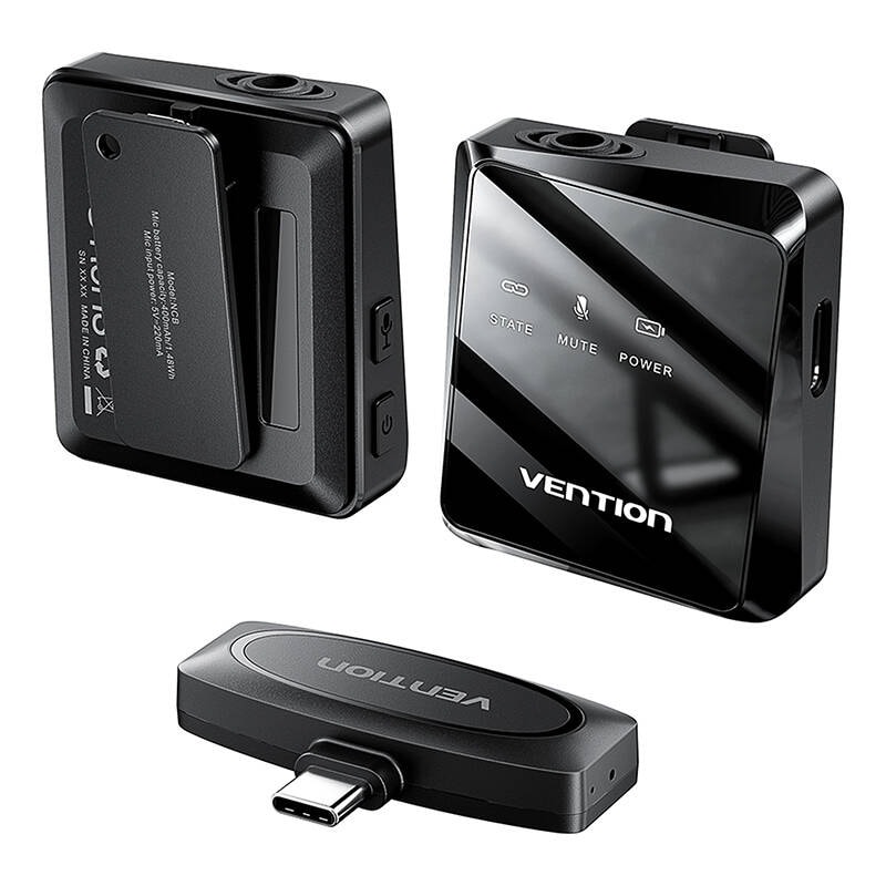 Trådløs mikrofon x2 Vention NCBB0 USB-C (sort)