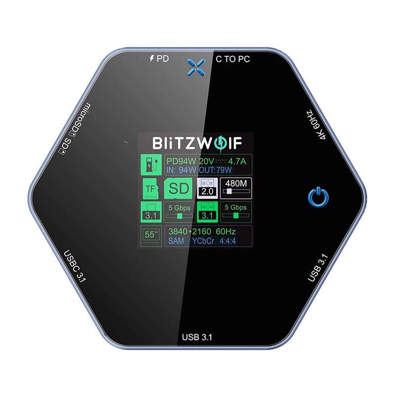 Blitzwolf 8in1 dockingstation BW-TH16 USB 100W LCD Smart Display