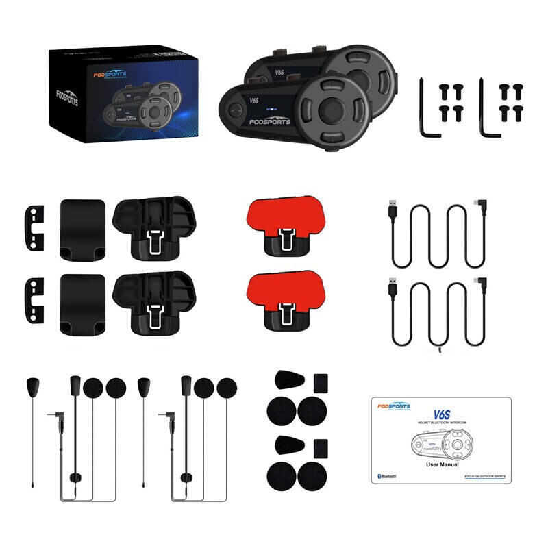 Fodsports V6S motorcykel-intercom i to-pak