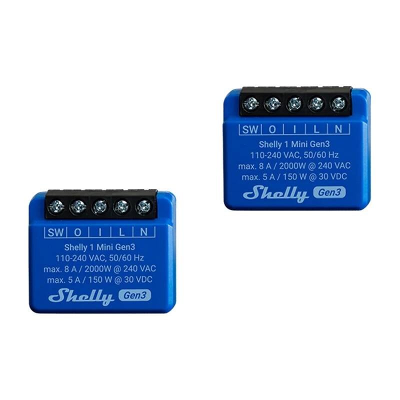 Shelly 1 Mini Gen3 sæt med 2 controllere, WiFi/Bluetooth