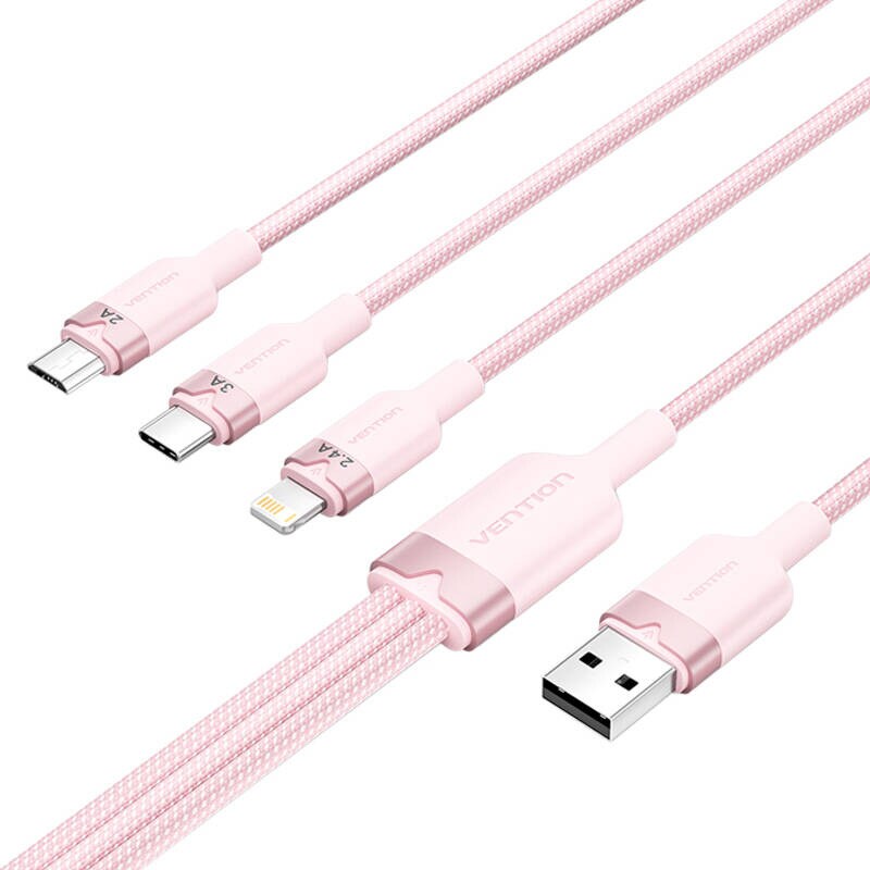 USB 2.0 A til 3in1 3A-kabel Vention CTPPG 1,5M (pink)