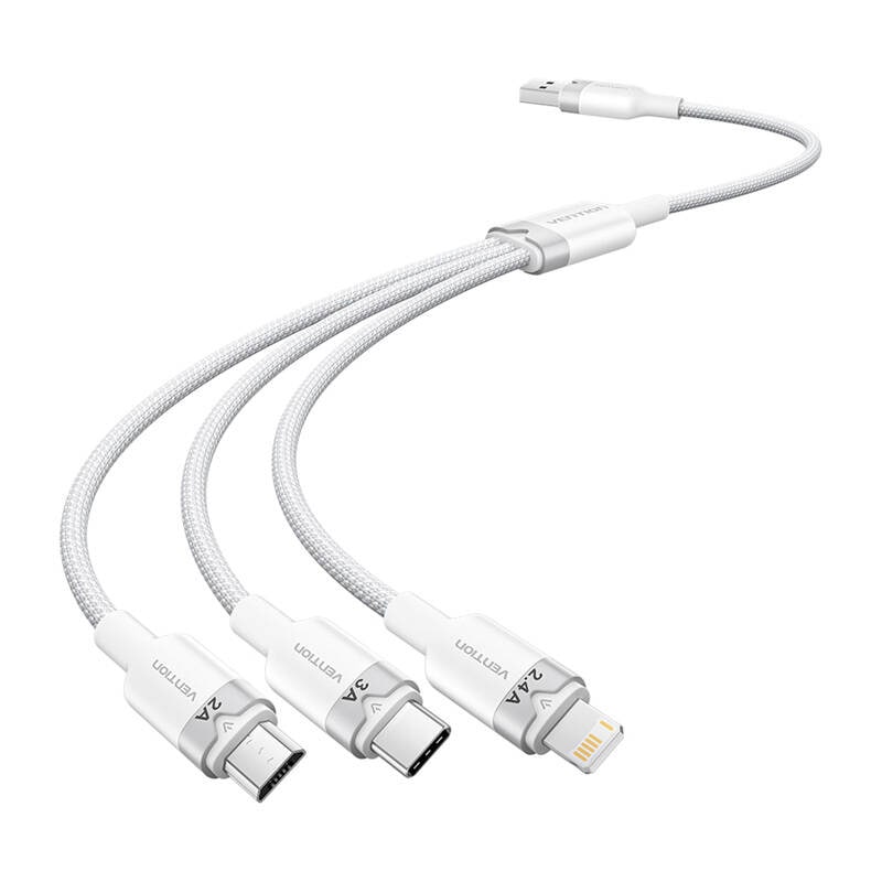 USB 2.0 A til 3in1 3A-kabel Vention CTPWG 1,5M (hvid)
