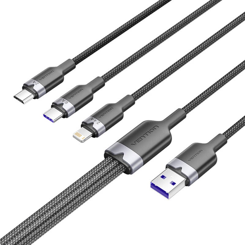 USB 2.0 A til 3-i-1 6A-kabel Vention CTRBG 1,5M (sort)