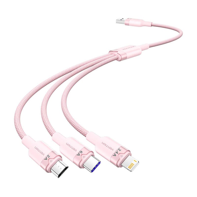 USB 2.0 A til 3-i-1 6A-kabel Vention CTRPG 1,5M (pink)