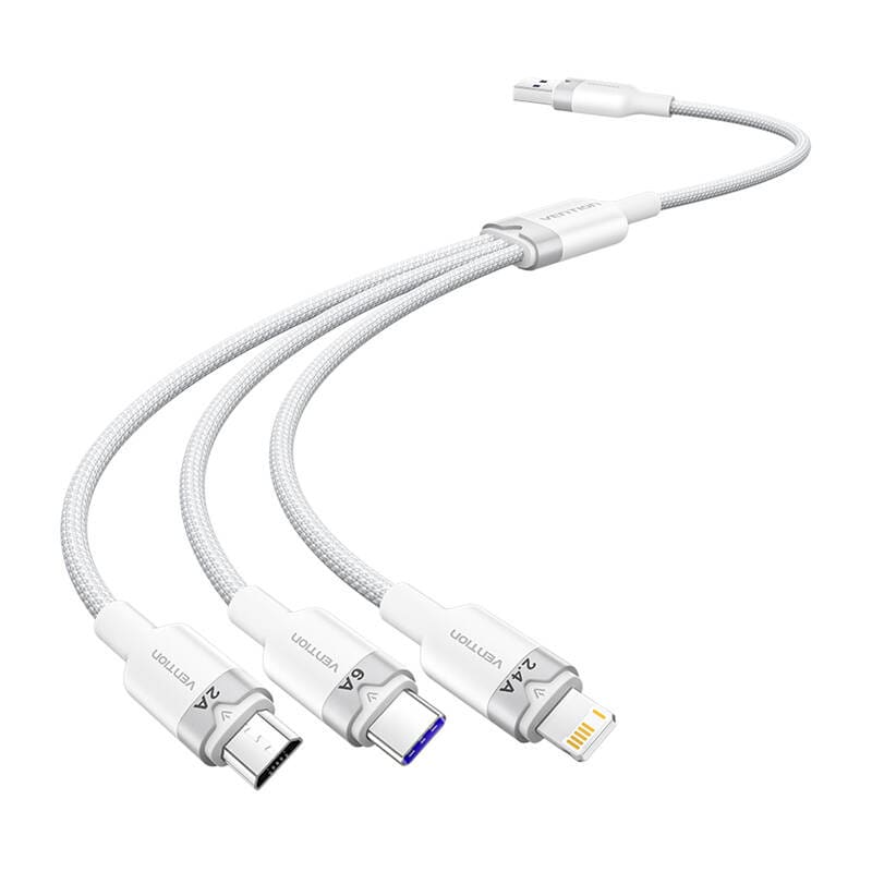 USB 2.0 A til 3-i-1 6A-kabel Vention CTRWG 1,5M (hvid)