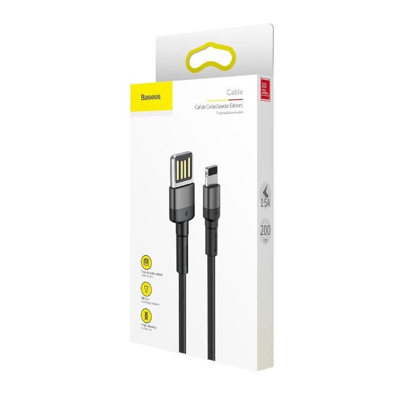 Baseus Cafule dobbeltsidet USB Lightning-kabel 1,5A 2m (grå+sort)