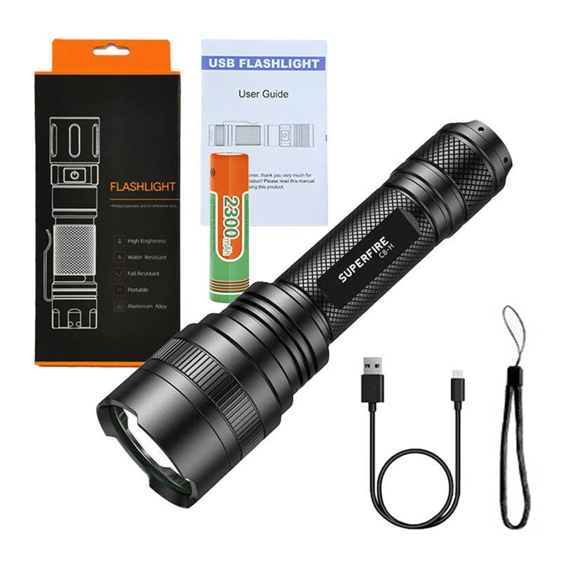 Superfire C8-H lommelygte 1200 lm, USB, 250 m, 5 tilstande