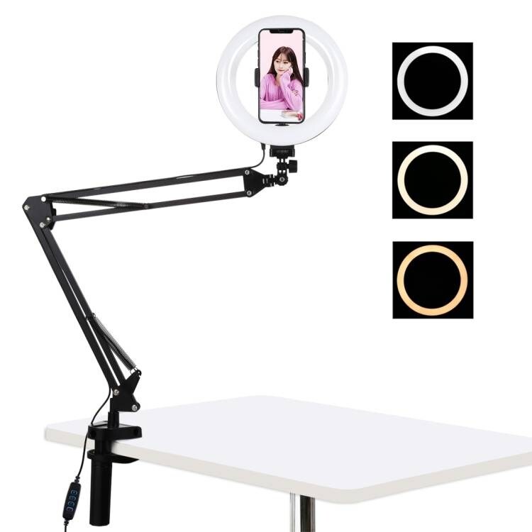 Skrivebordsarmstativ Puluz med 20 cm LED Vlogging Ring PKT3089B