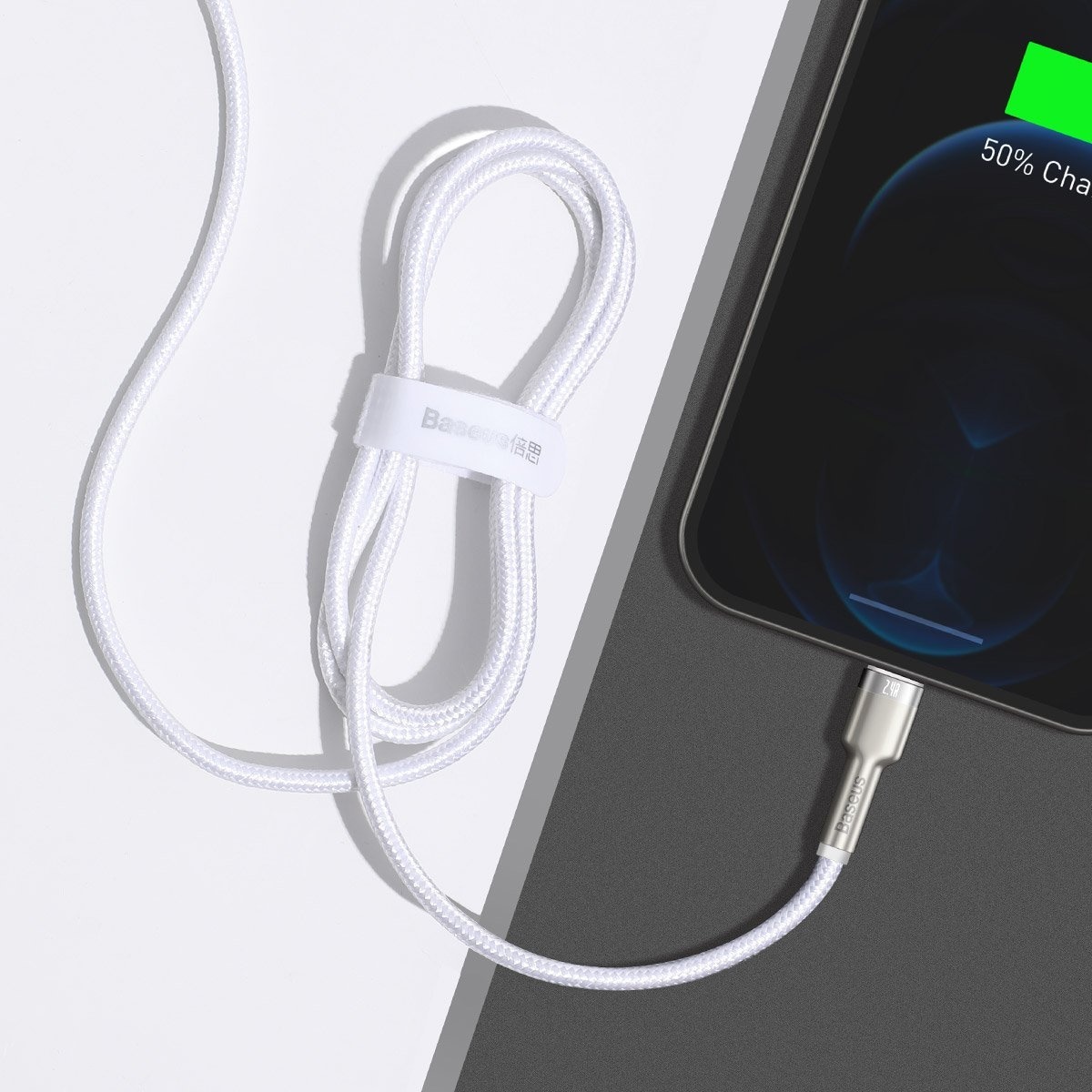 USB-kabel til Lightning Baseus Cafule, 2,4A, 1m (hvid)