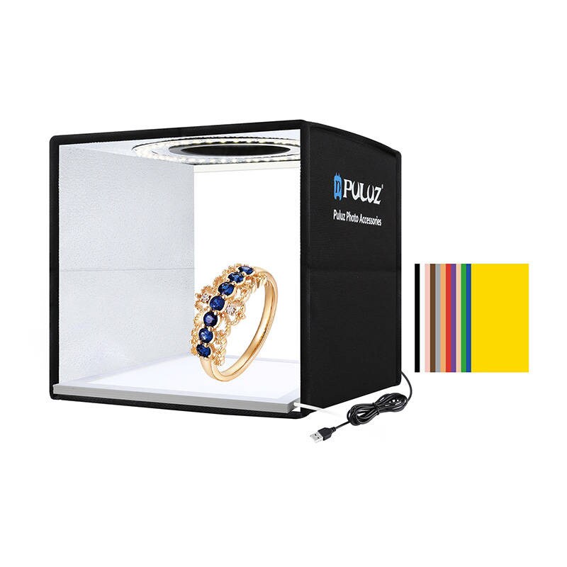 Puluz PKT3101B 25 cm skyggeløst telt + LED-måtte