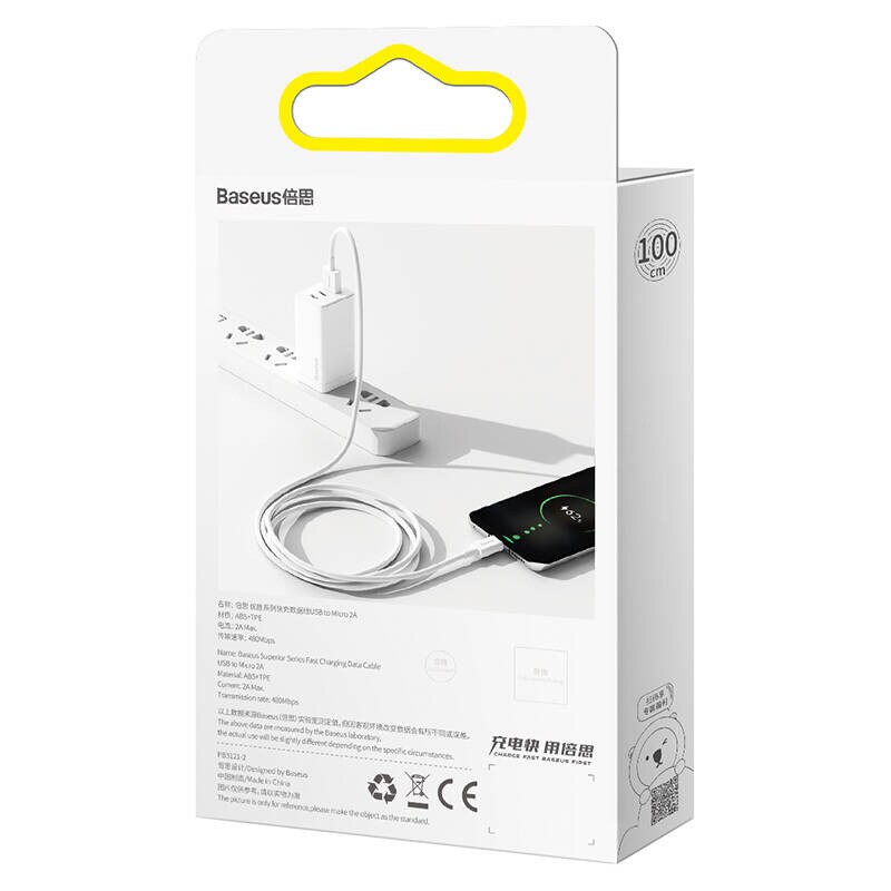 Baseus Superior Series Kabel USB til micro USB, 2A, 1m (hvid)