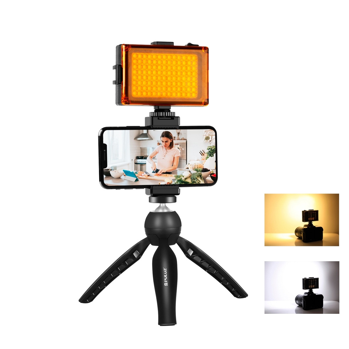 Puluz liveoptagelsessæt stativ + LED-lampe + telefonklips PKT3131B