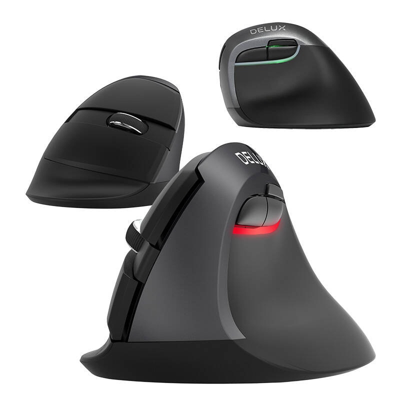 Trådløs lodret mus Delux M618Mini DB BT+2.4G 2400DPI (sort)