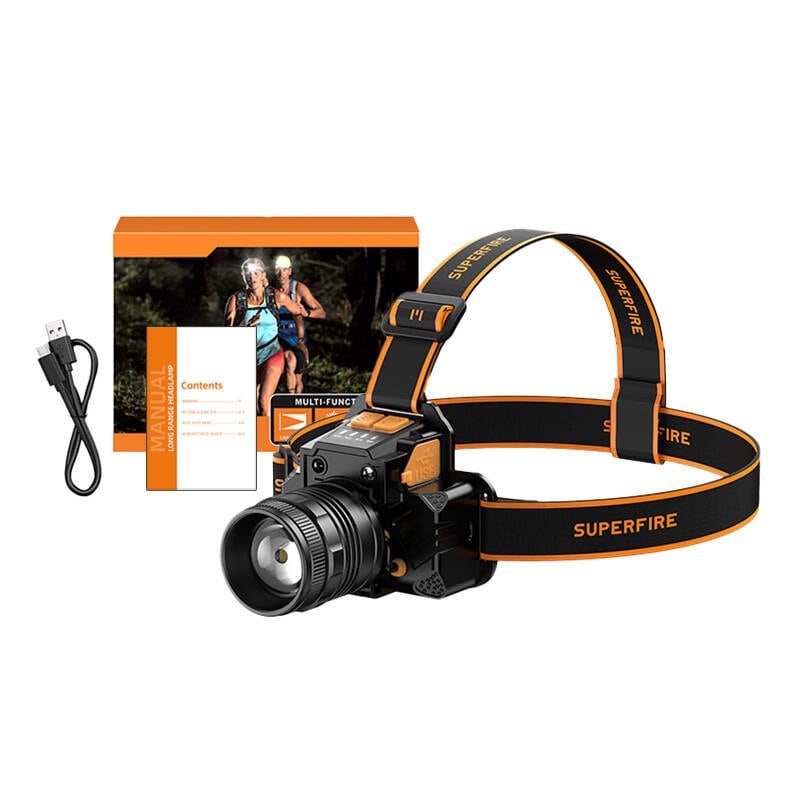 Superfire HL58 pandelampe lommelygte, 350 lm, USB, 3 tilstande, 200m