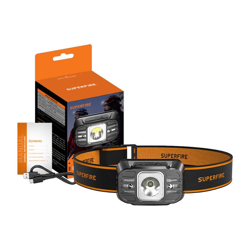 Superfire HL75-X pandelampe, 220 lm, USB, 7 tilstande, 120 m