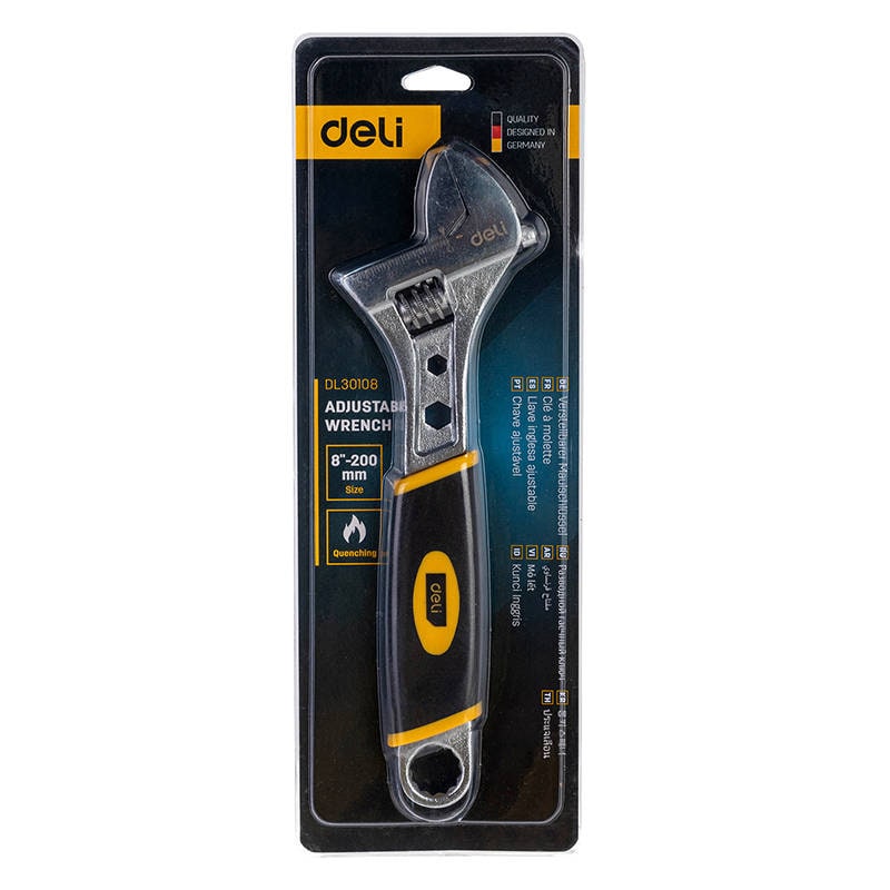Justerbar skruenøgle med plasthåndtag Deli Tools EDL30108, 8" (sølv)