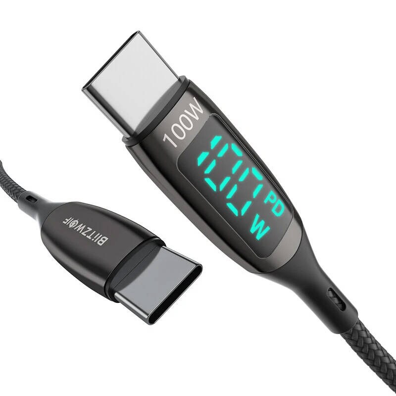 USB-C til USB-C-kabel BlitzWolf BW-TC23, med display, 100W, 0,9 m (sort)