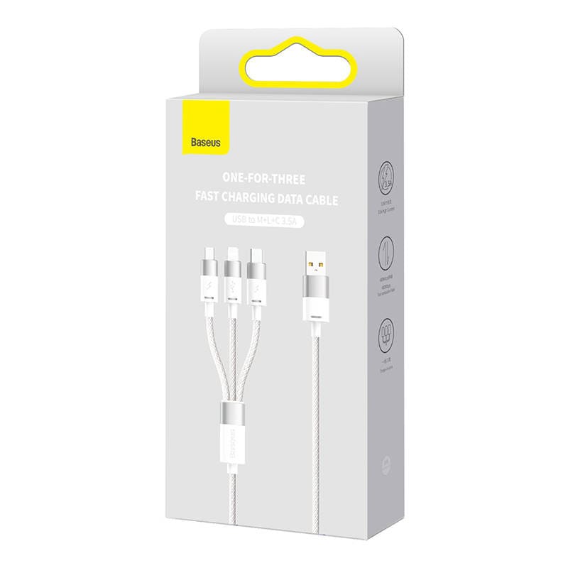 3-i-1 USB-kabel Baseus StarSpeed Series, USB-C + Micro + Lightning 3,5A, 1,2 m (hvid)