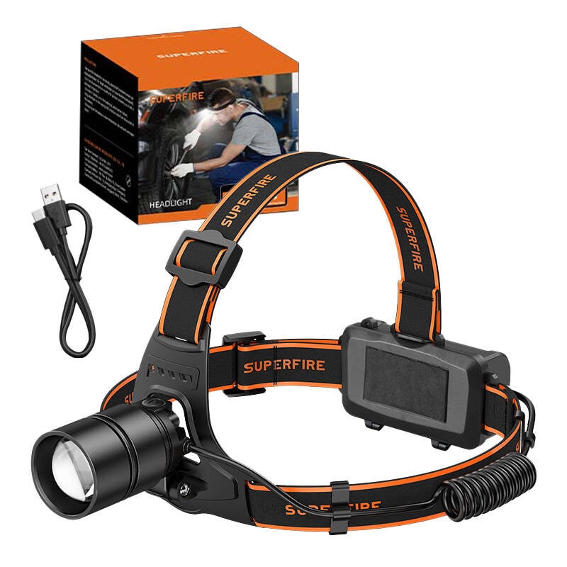 Superfire HL71 pandelampe lommelygte, 500 lm, USB, 5 tilstande