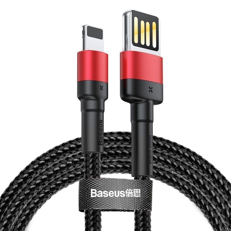 Baseus Cafule Dobbeltsidet USB Lightning-kabel 2,4A 1m (Sort+Rød)