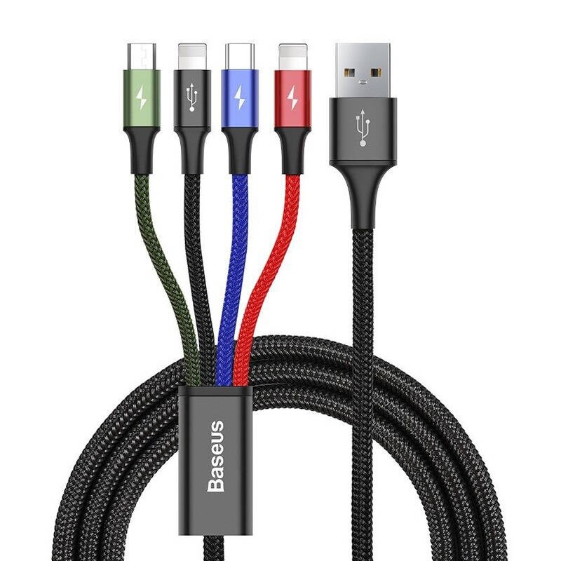 Baseus Hurtigt USB-kabel 4in1 USB-C / 2x Lightning / Micro 3,5A 1,2m - sort