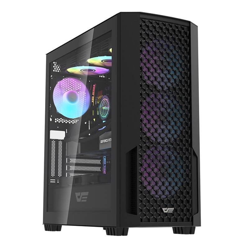 Computertaske Darkflash DF2100 + 4 ARGB-blæsere (sort)