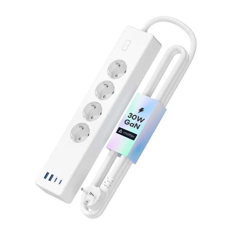 Meross MSP844(EU) smart strømskinne til hurtig opladning, 4 udtag + 2x USB-A + 2x USB-C (Matter)