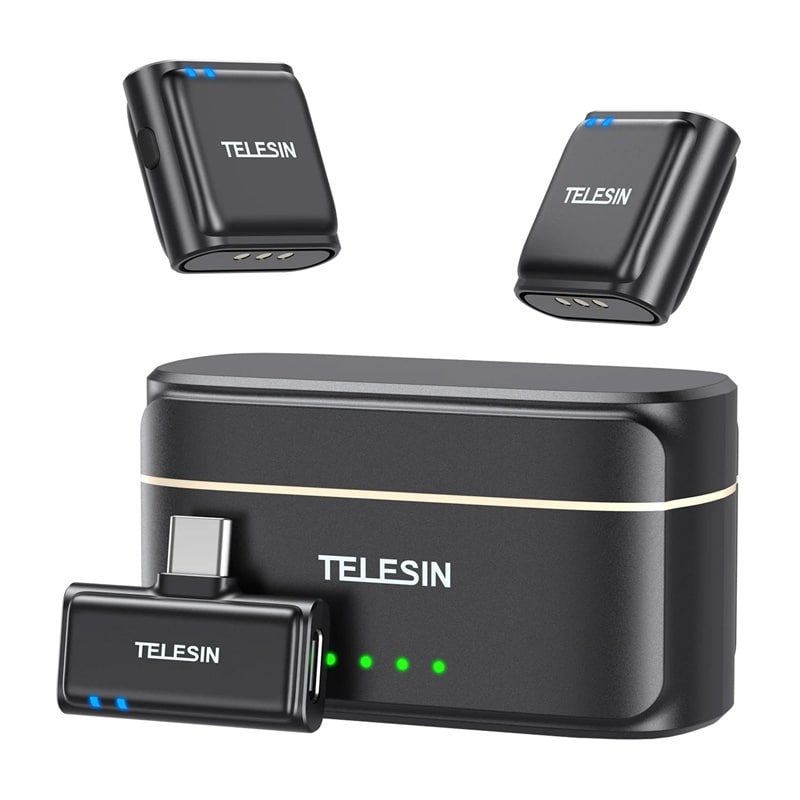TELESIN trådløs slipsemikrofon + powerbank til telefoner (USB-C)