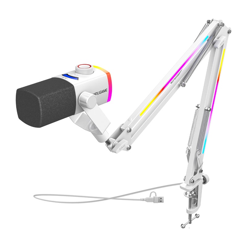 Fifine AM8proTW dynamisk mikrofon med bomarm (hvid)