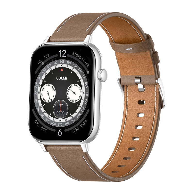 COLMI C28 Smartwatch - Sølv + brun læderrem