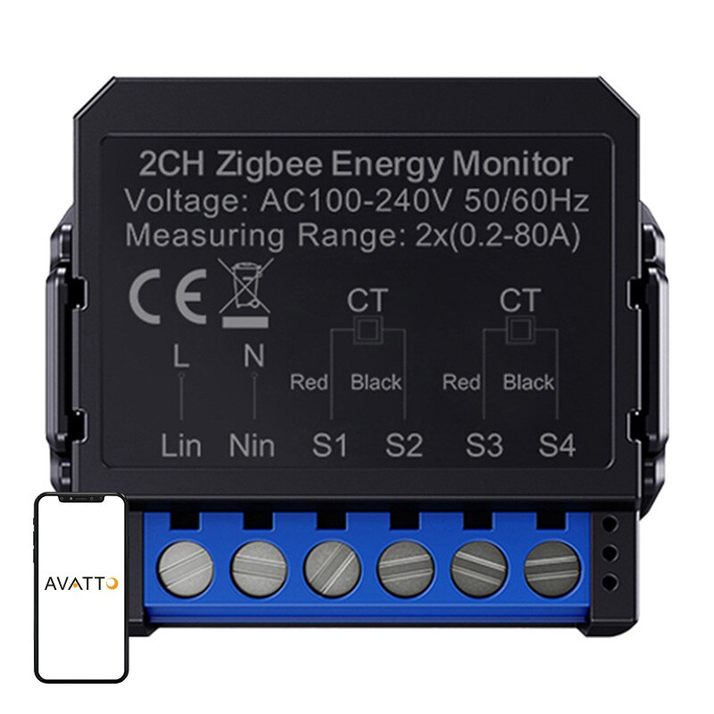 Avatto ZigBee smart tovejs-energimåler ZWPM16-2