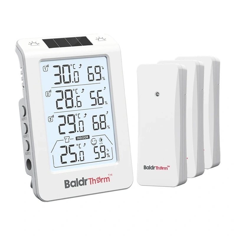 BALDRTHERM B0598 3-kanals termohygrometer med automatisk baggrundsbelysning