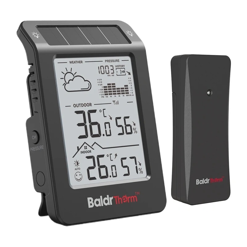 BALDRTHERM B0596WT2H2P-V1 solcelledrevet vejrstation (sort)