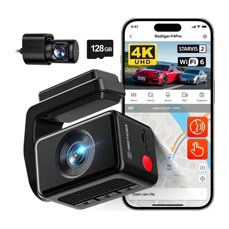 REDTIGER F4 Pro WiFi 4K + 1080p 128 GB bilkamera